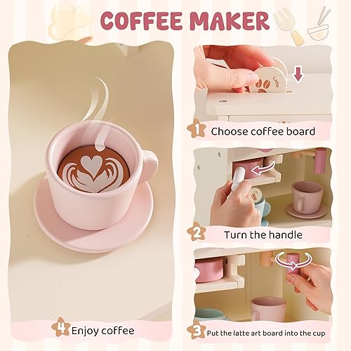 Miniatura 4 de ROBOTIME Cocina de juego para niños, cocina moderna de juguete de madera con máquina de hielo, cafetera, horno, microondas, tostadora, estufa,