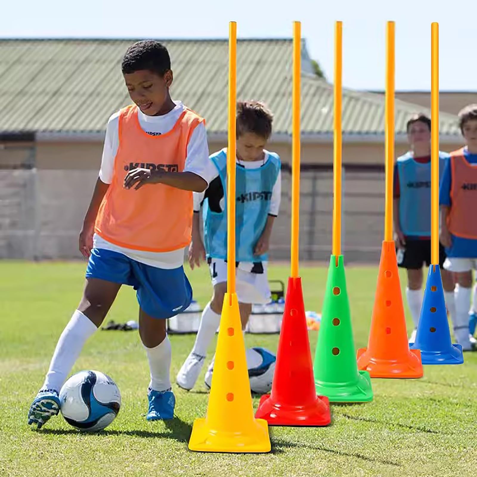 Tansheep Set Pali Allenamento Calcio - 6 Pali Agilità + 3 Ostacoli Regolabili Con Borsa Trasporto - Foto 6