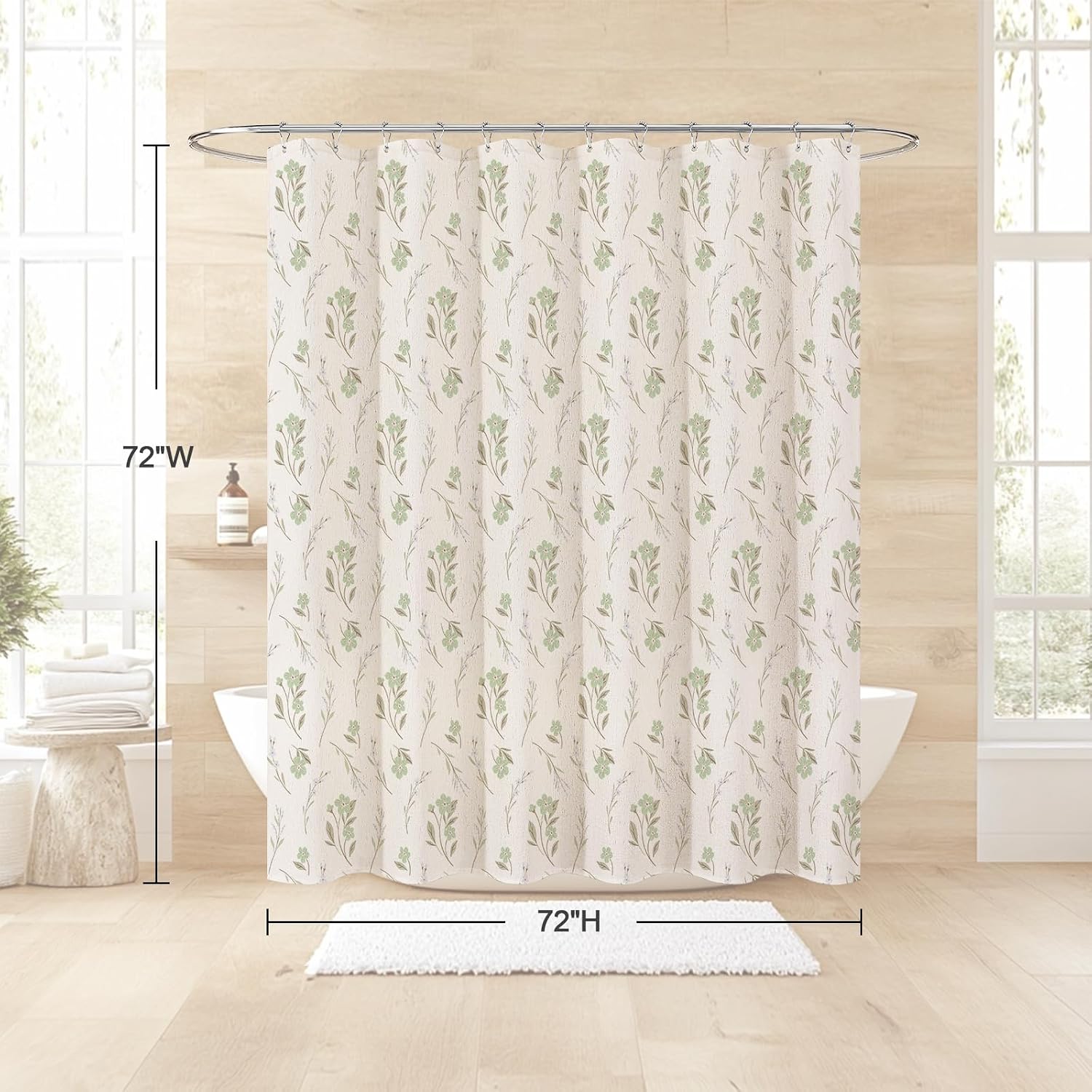 Sage Linen Farmhouse Shower Curtain, Vintage Boho Floral 72x72