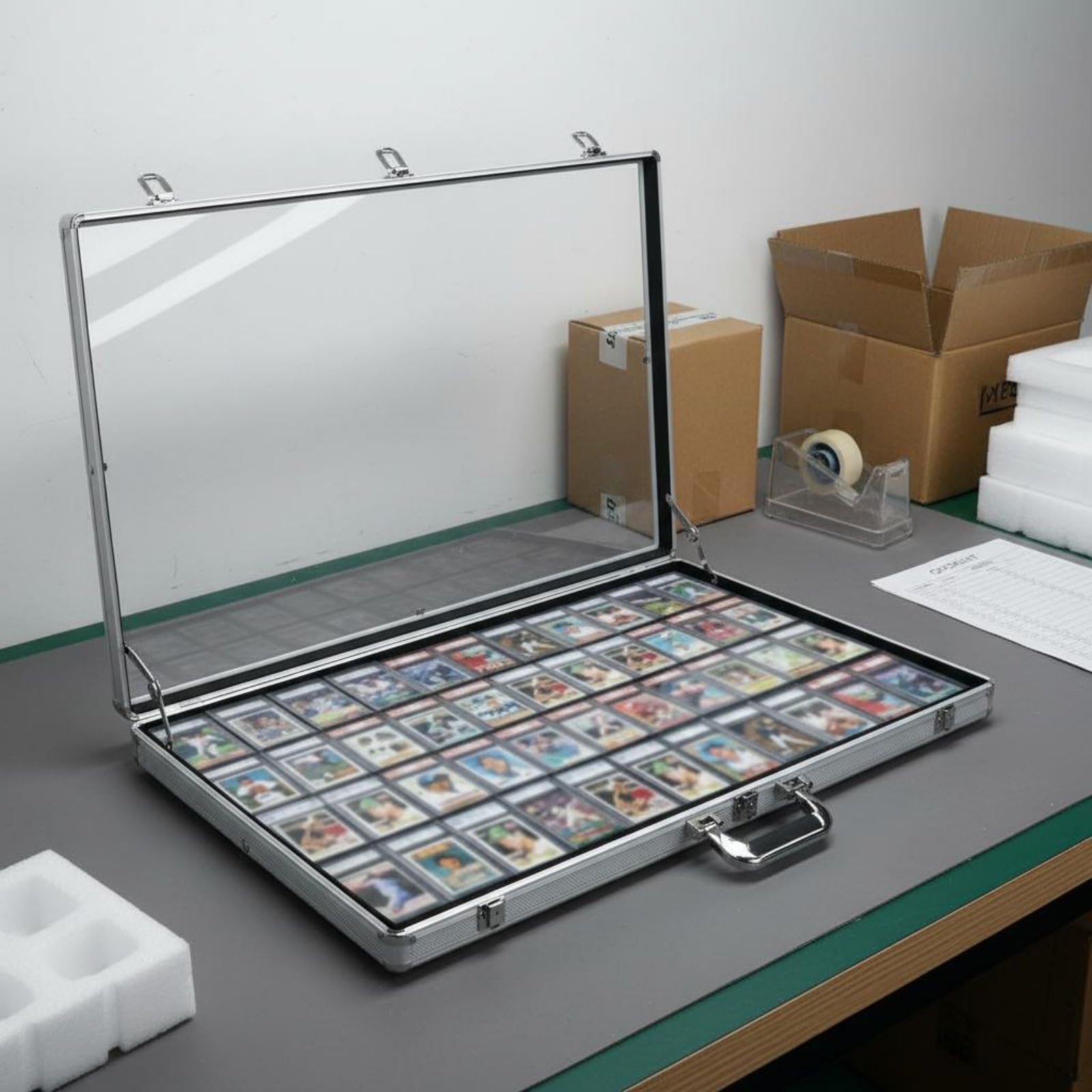 Maletín de Almacenamiento Plegable Estuche Vitrina Caja Organizador con Marco de Aleación de Aluminio Forro EVA Resistente a Rayones y con Llaves , Plata