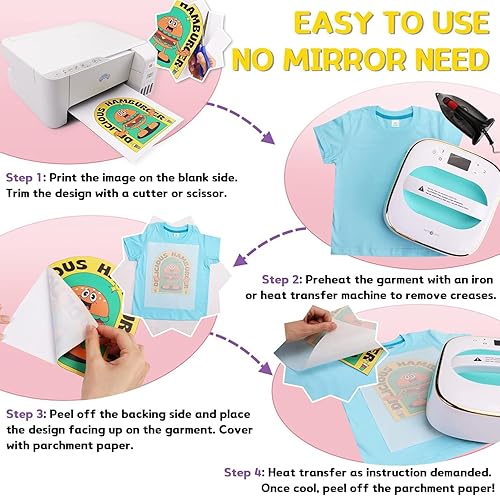 Miniatura 5 de HTVRONT Vinilo de transferencia de calor imprimible para tela oscura, 6 hojas de papel de transferencia de calor de 8.5 x 11 pulgadas para camisetas