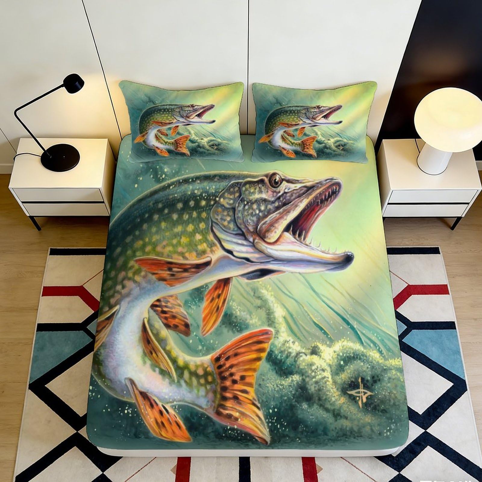 3D Printed Lively Fish Fitted Sheet Microfiber Soft Mattress Cover for Bedroom Guest Room Dorm Decor Protection 90x200x25cm