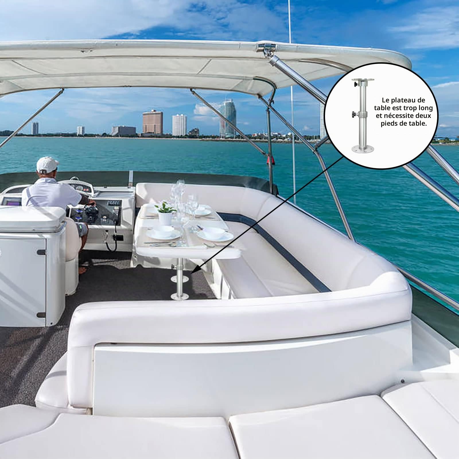 Pied de table réglable, pied support de table réagable 450-690 mm rotatif à 360 °, RV télescopique amovible pour caravane/camping car/caravane/yacht/camping/bateau/auvent/balcon/famille
