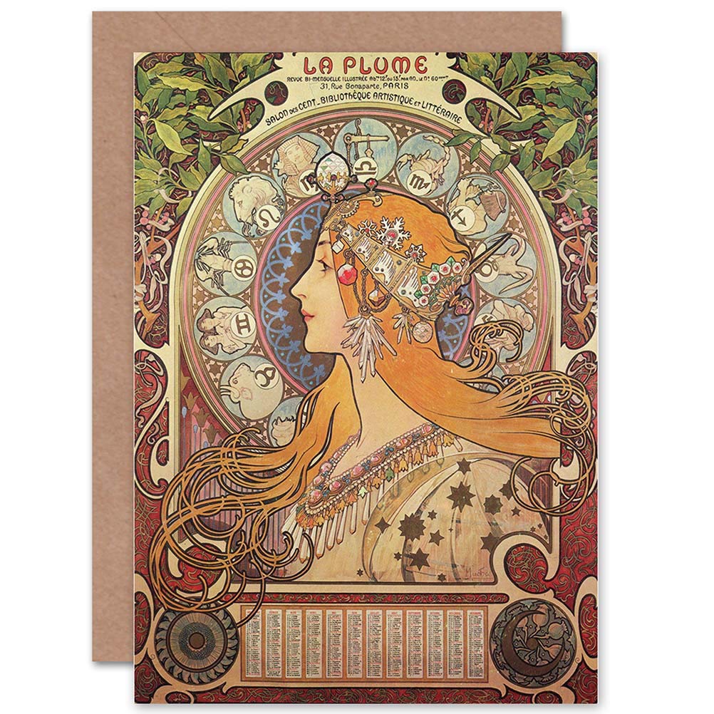 Wee Blue Coo ALPHONSE MUCHA NOUVEAU OLD MASTER PAINTING REPRO BLANK GREETINGS CARD
