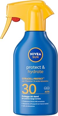 NIVEA SUN Protect & Hydrate Spray Solare SPF 30 250 ml, Crema solare 30 spray idratante 48h ad assorbimento rapido, Protezione solare 30 resistente all'acqua con Vitamina C e Acido Ialuronico