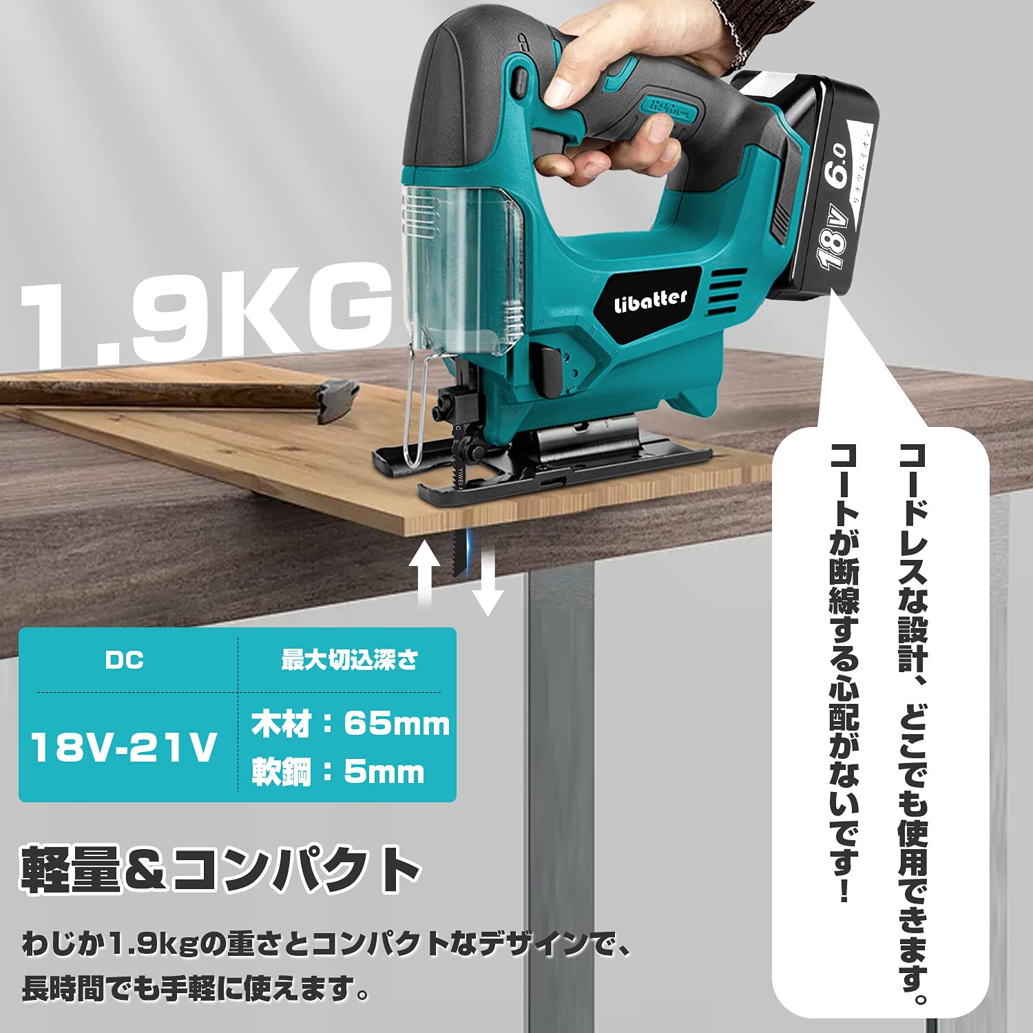 ジグソー 電動式 21V 65MM 木工用ジグソー