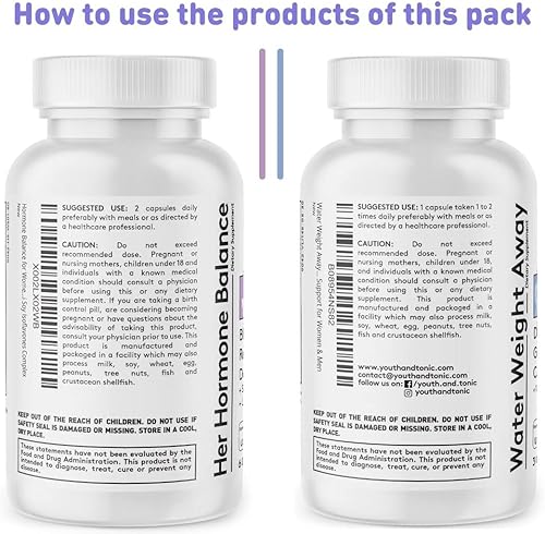 Miniatura 7 de Youth & Tonic Píldoras de retención de agua para mujeres y cápsulas de equilibrio hormonal para hinchazón y pérdida de agua y para mantener un nivel