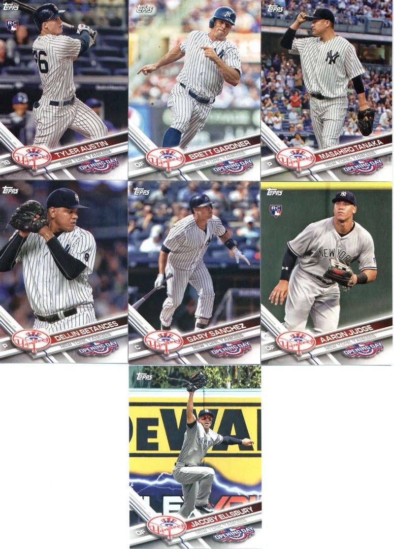 2017 Topps Opening Day New York Yankees Team Set of 7 Cards: Masahiro Tanaka(#92), Brett Gardner(#97