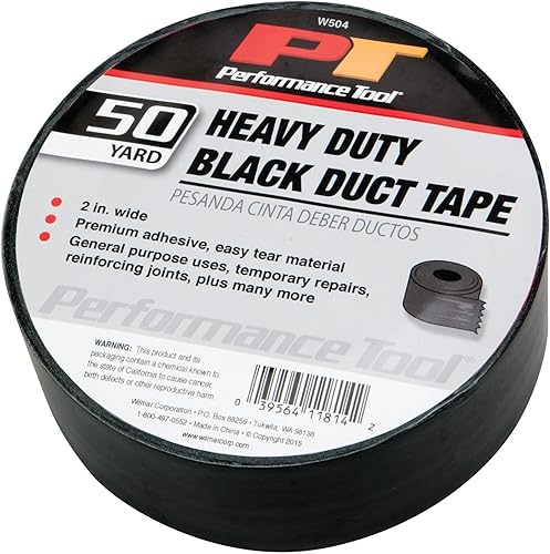 Performance Tool W504 Cinta adhesiva negra resistente de 50 yardas de 17 mil