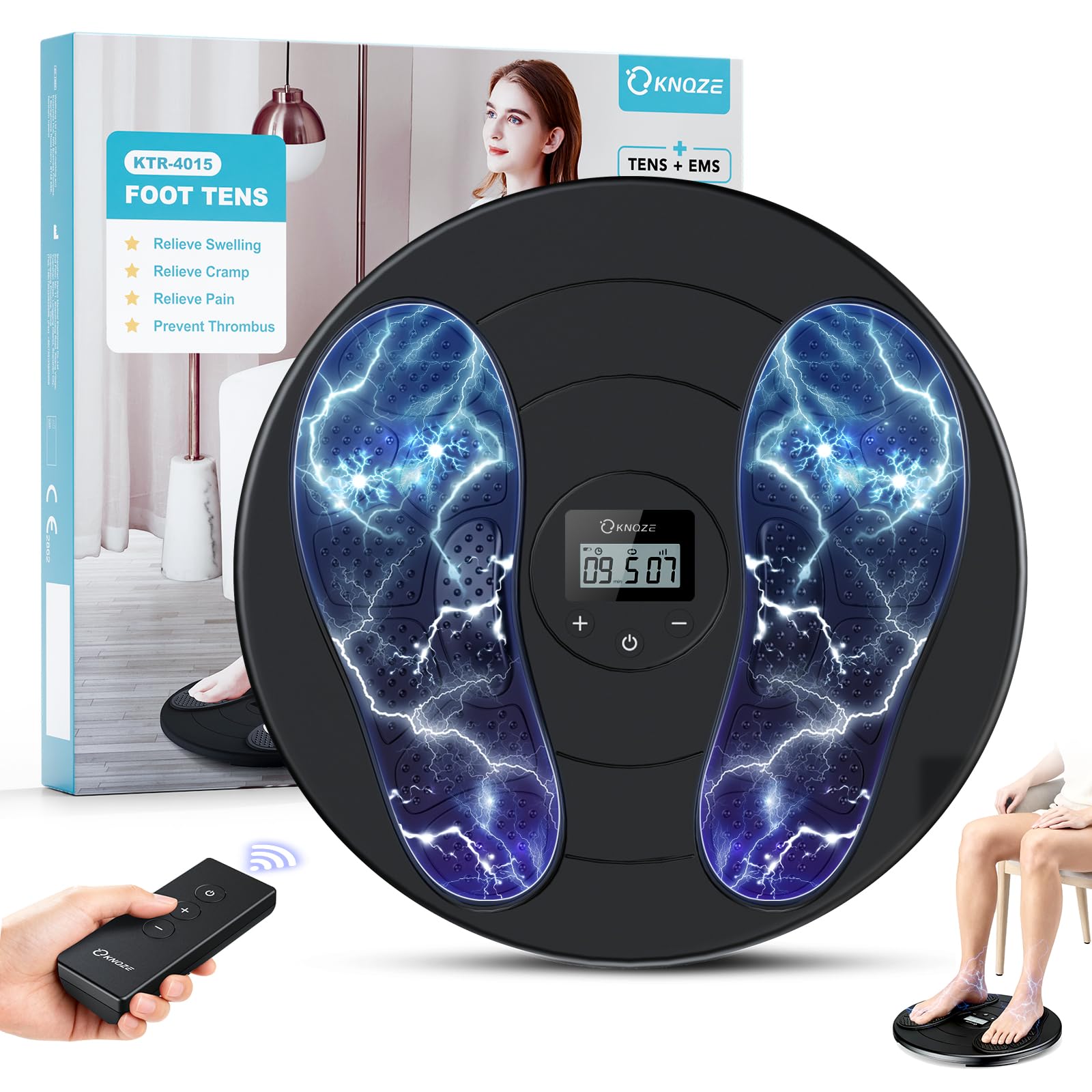 KNQZE Foot Massager for Neuropathy Pain Relief - TENS + EMS Dual Pulse Tech, 10 Modes 20 Intensities, Wireless Remote, Relieves Plantar Fasciitis & Cramps, Gifts for Mom Dad