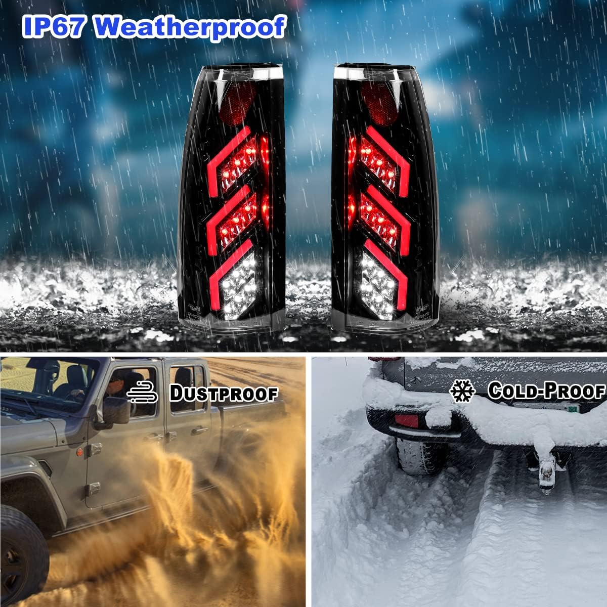 ROXX Full Led Tail Lights Assembly for 1988-1999 Chevy C/K 1500 2500 3500/1992-1999 Chevy Suburban/Tahoe, Tail Lights for 1988-1999 GMC C/K 1500 2500 3500/1992-1999 GMC Suburban/Yukon (Clear