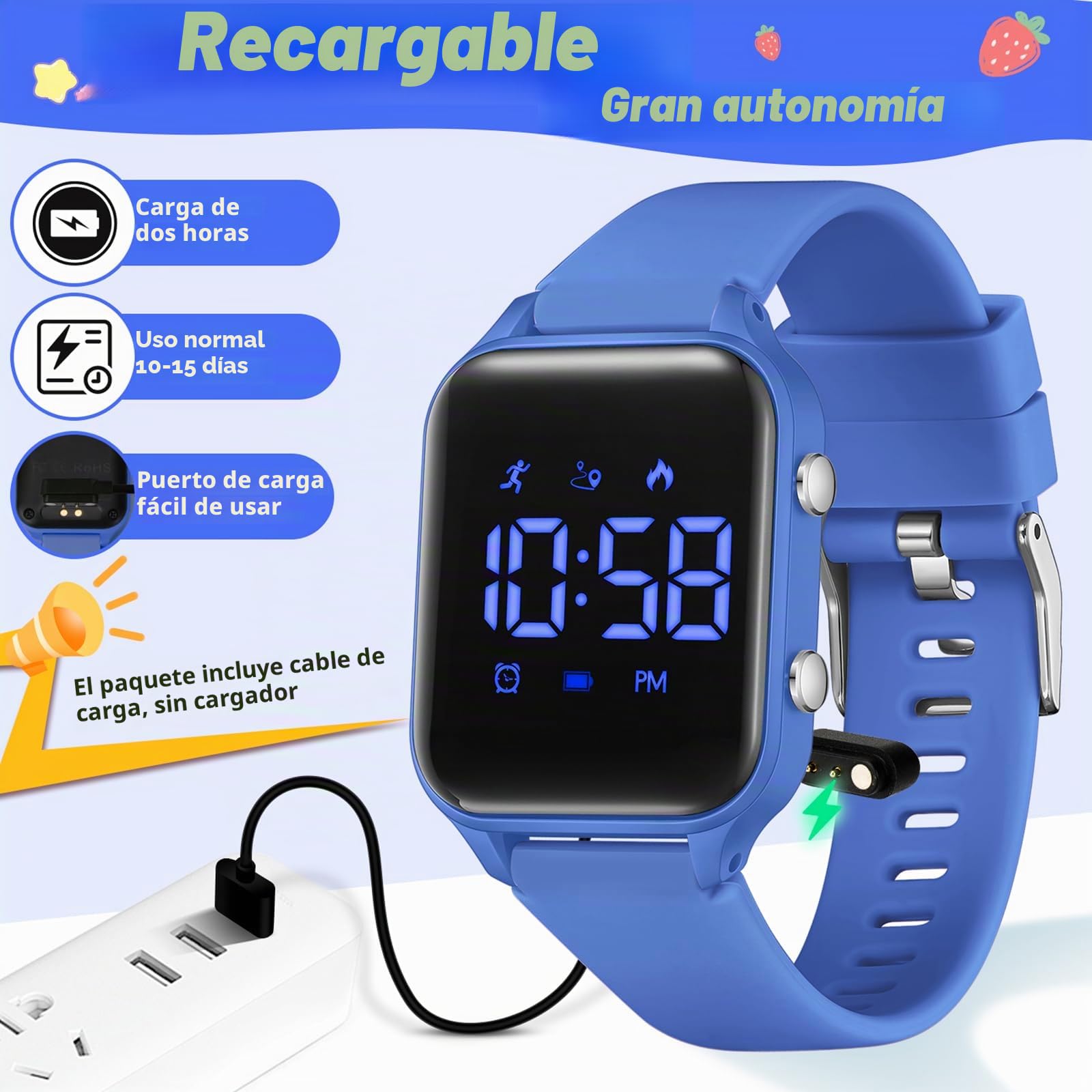 Timever Reloj Digital para niños y niñas con podómetro, Despertador, cronómetro, luz, Fecha, Reloj de Pulsera Deportivo sin aplicación y teléfono móvil con Correa de Silicona
