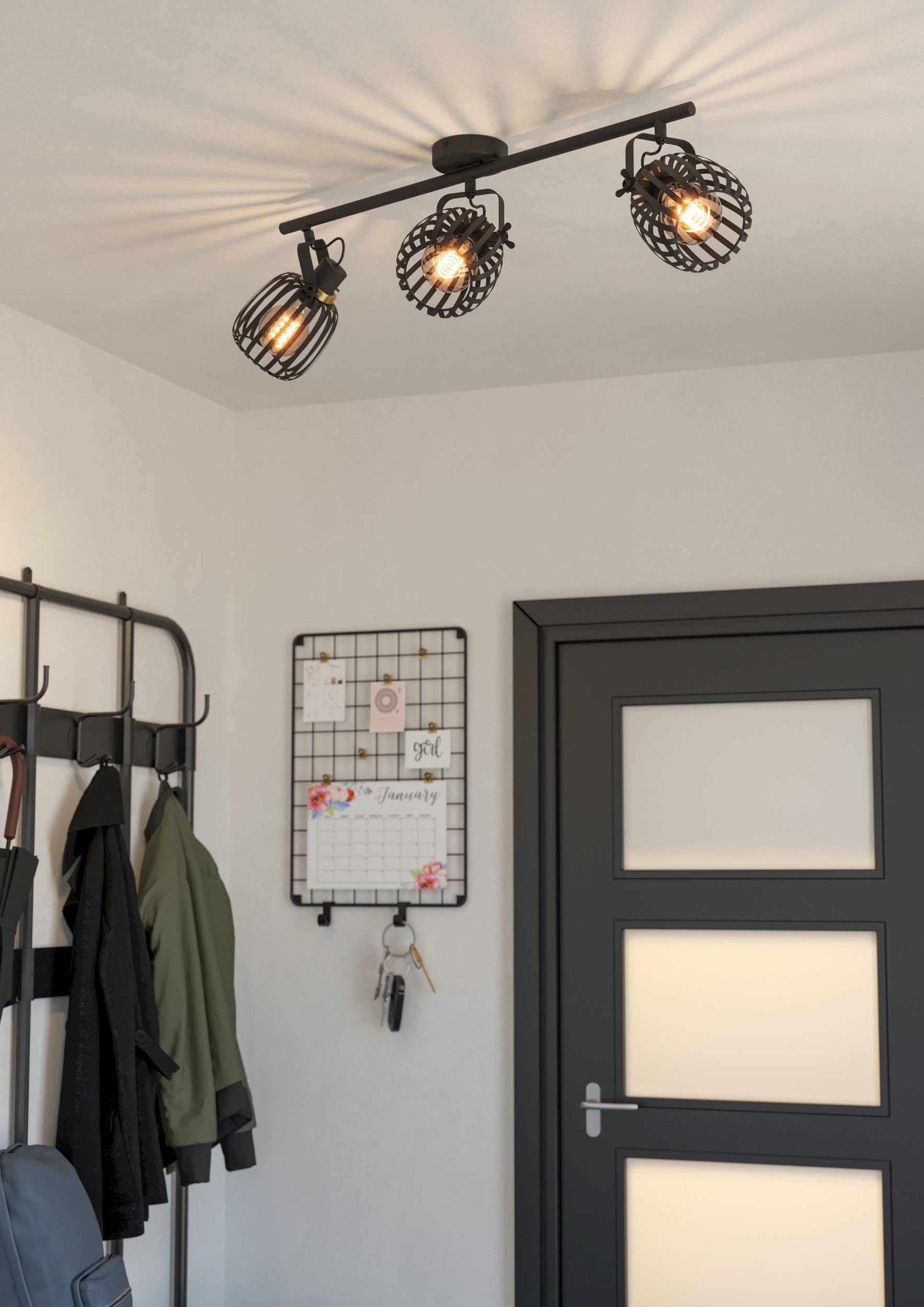 EGLO Deckenstrahler Segovia, 3-flammige Deckenlampe mit schwenkbaren Spots | Deckenleuchte aus Metall in Schwarz und Messing-gebürstet, Deckenspot mit E27 Fassung