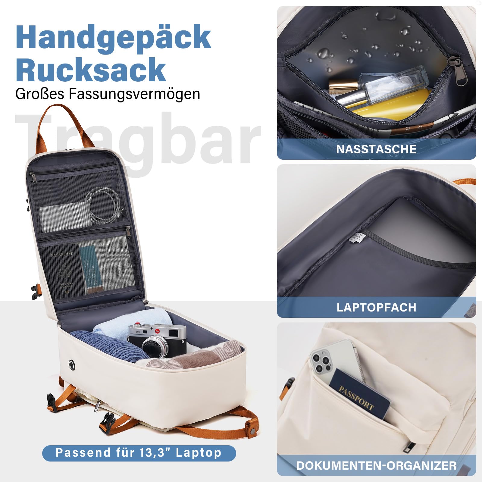 COOLIFE Ryanair Kabinenkoffer-Set 2tlg - 55x40x20+40x30x20 cm EasyJet TSA | PC+ABS Handgepäck Koffer, 4 Doppelrollen, Handgepäck Rucksack, Laptopfach – für Priority-Boarding, Städtetrips & Freizeit