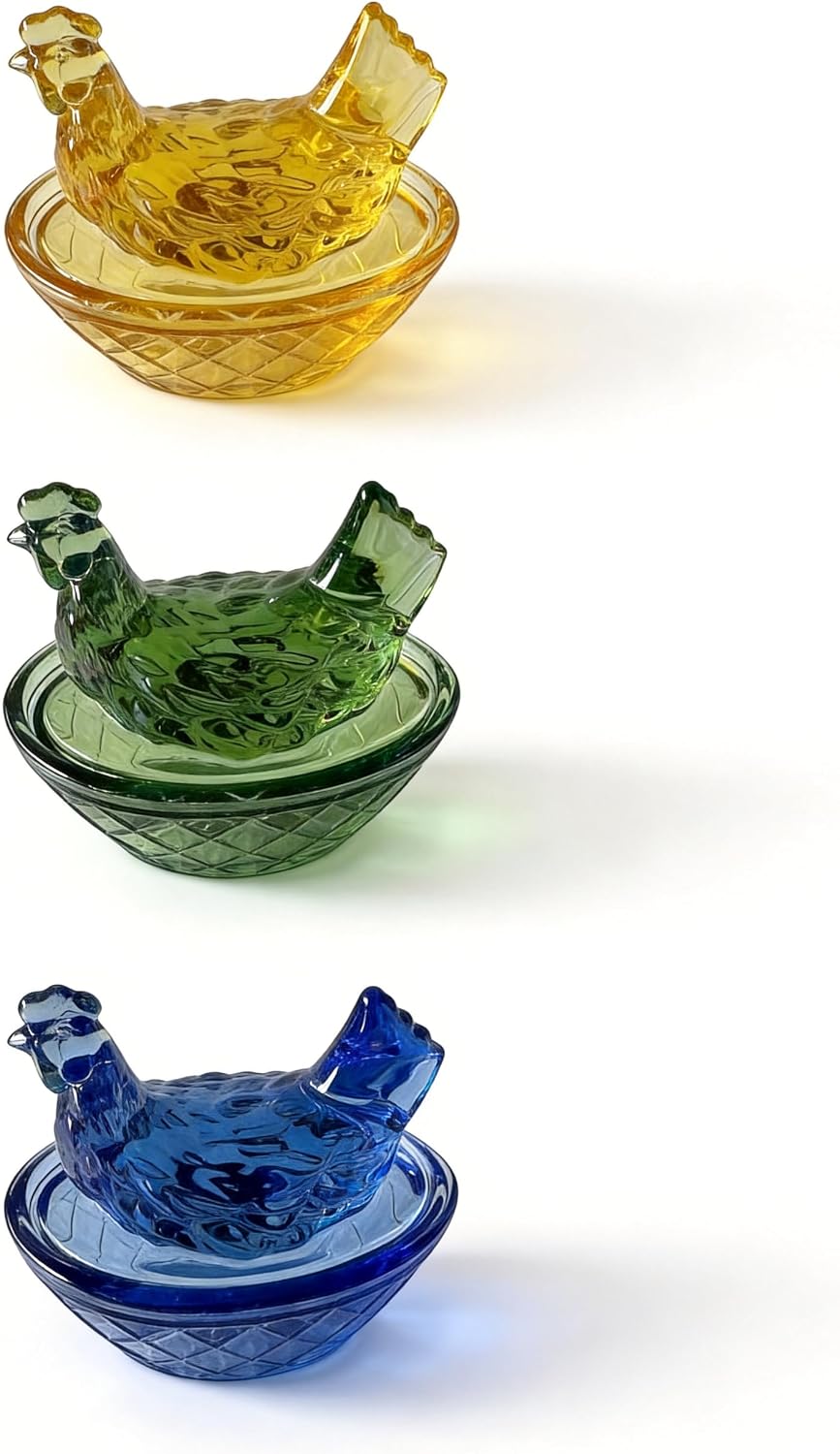 Glass Hen on Nest Dish with Lid, Yellow