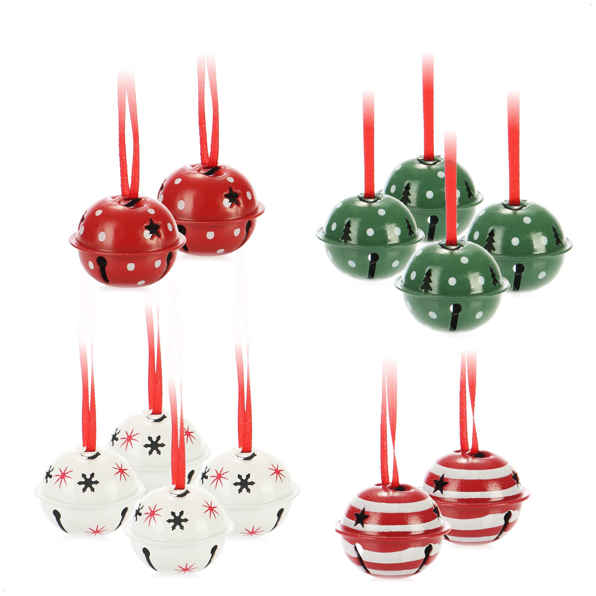 com-four® 12x Adornos Colgantes para Navidad de 4 cm Ø - Campanas de Metal para Colgar - Campanas Decorativas de hojalata como Colgantes para Ventanas, Puertas y árboles (Verde Blanco Rojo)