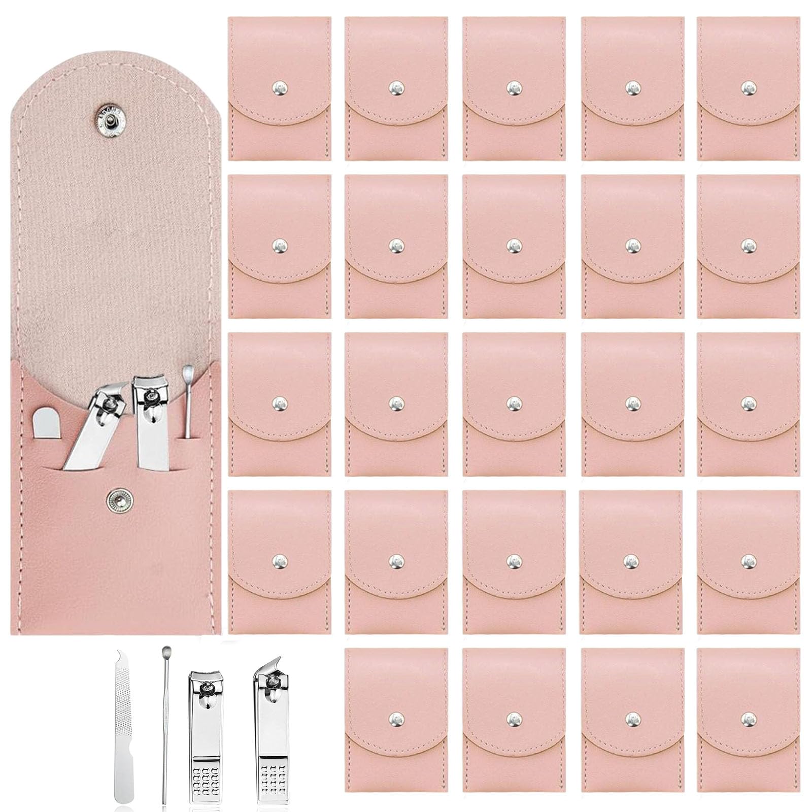 Juego de 24 juegos de manicura profesional de viaje a granel, kit de manicura de viaje 4 en 1 de acero inoxidable para adultos con funda, cortaúñas envuelto individualmente, a granel para personas sin