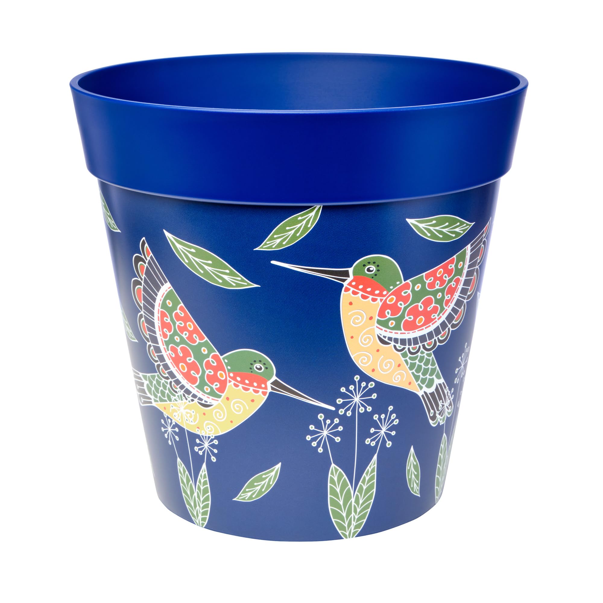 Hum Flowerpots, 25cm, Various Patterns Colours and Sizes, Indoor/Outdoor Plastic Plant Pot, Blue Hummingbirds