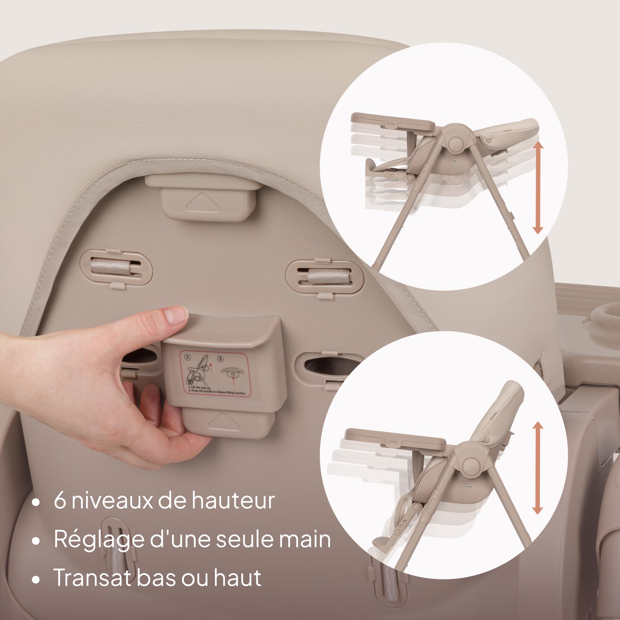 LIONELO Linn Plus chaise haute bebe jusqu'à 15 kg, deux plateaux amovibles, ceintures à 5 points, réglage de la hauteur du siège du dossier et du plateau
