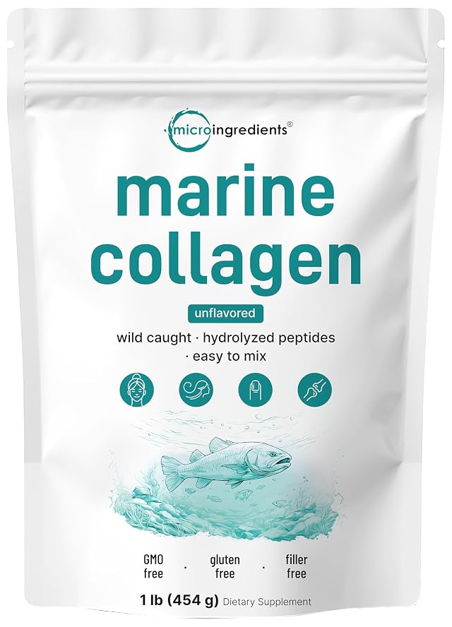 Micro Ingredients Marine Collagen Peptides Powder 1 lb Type I Marine Collagen Natural Protein Wild-Caught Fish Source Unflavored