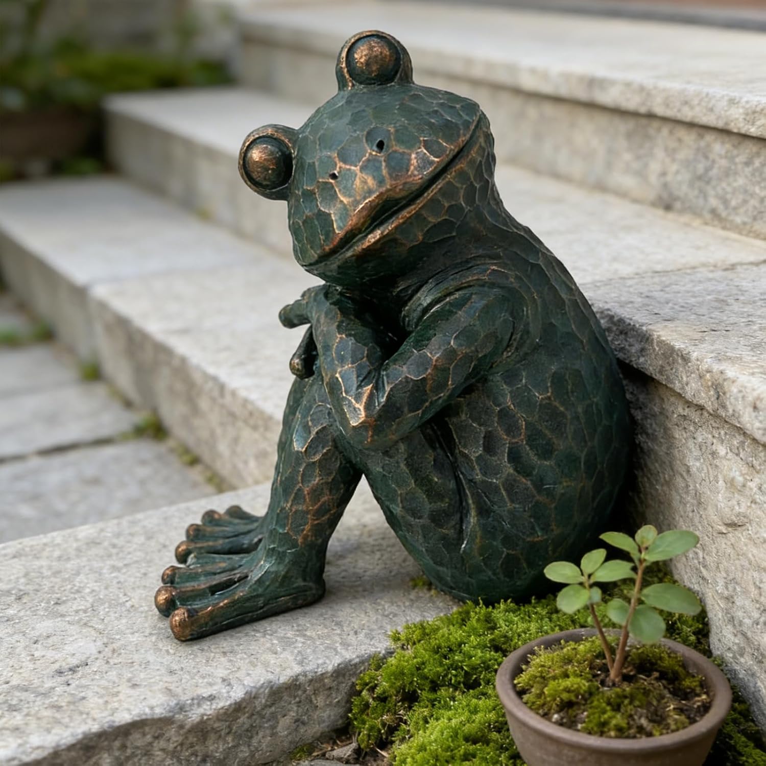 Vintage Bronze Meditating Frog Statue, 9.8" H Handcrafted Resin Zen Frog Figurine, Weather Resistant, for Garden, Patio, Indoor & Outdoor Home Decor