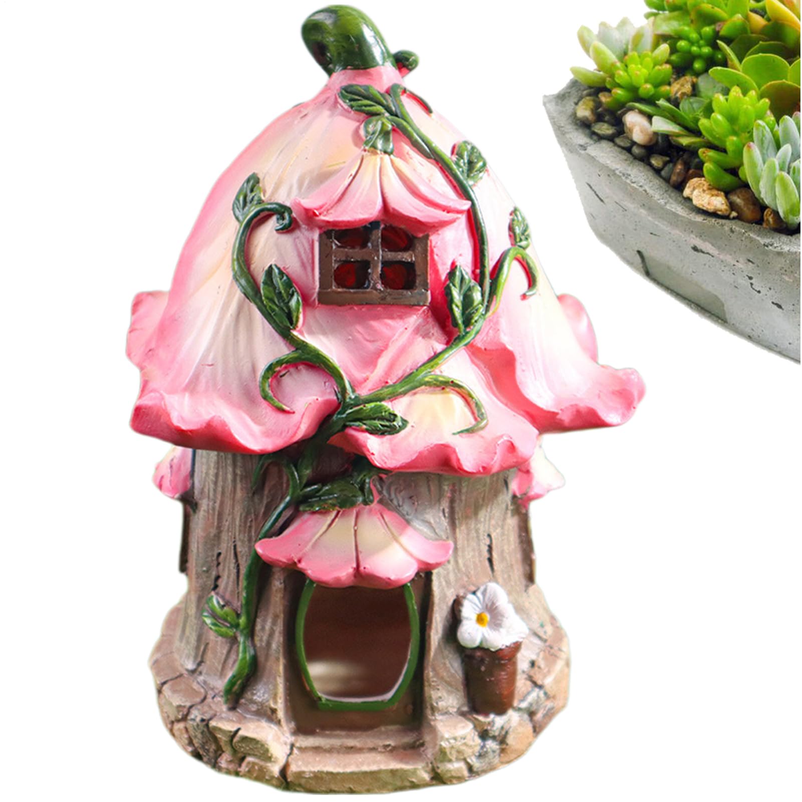 Casa de hadas solar, divertida estatua de cabaña de resina, adorno de luz de jardín, pieza de decoración caprichosa al aire libre, para patio, césped, patio, porche, camino, jardín, paisaje