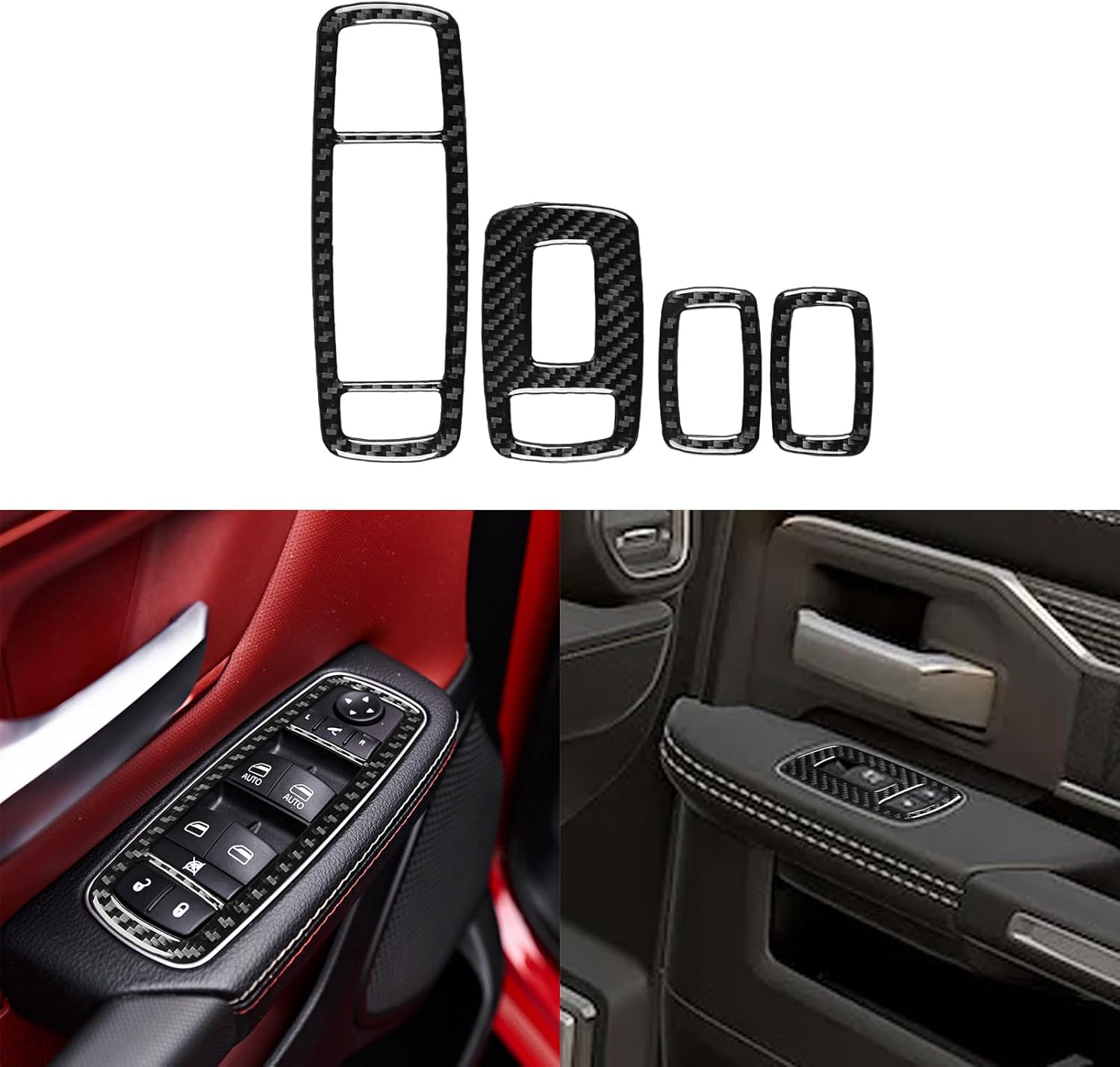 NVCNX Real Premium Carbon Fiber Compatible with Dodge RAM 1500/2500/3500 2019 2020 2021 2022 2023 2024 Window Switch Panel Cover Interior Trim Accessories Sticker Decal Black - for Crew/Quad Cab