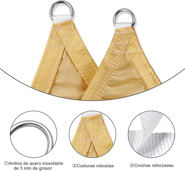 LOVE STORY Toldo Vela Rectangular 2.5x4m, Vela de Sombra Impermeable Oxford, Protección Rayos UV Toldos para Exterior Patio Jardín Terrazas, Arena - 4