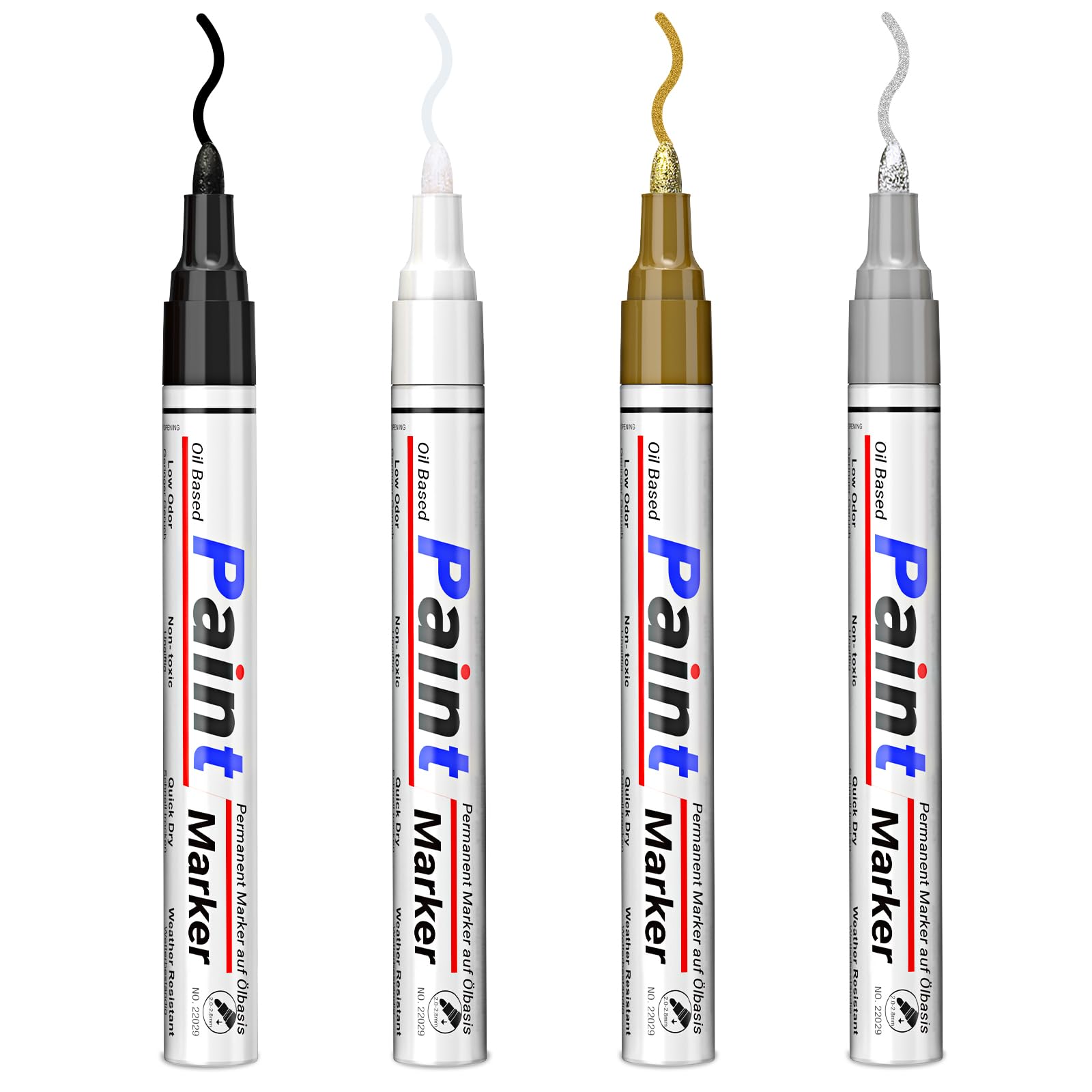 ANYUKE 4 Permanent Marker Wasserfest Stift: 2-3 mm Trocknen Schnell Lackstift Glasmalstifte,Farben der Wasserfester Stift Umfassen:Schwarz,Weiß,Gold,Silber,für Stein,Glas,Holz,Reifen,Metall,Papier usw