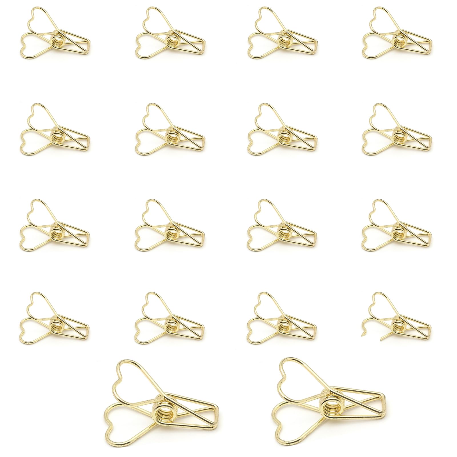 Besfatcn Gold 20 Pcs Cute Heart Clothes Pins, Metal Wire Clothespins, Clothes Pegs, Multi-Purpose Utility Clips, Metal Wire Hollow Out Clip For Bill Invoice Home Kitchen Outdoor Travel Office