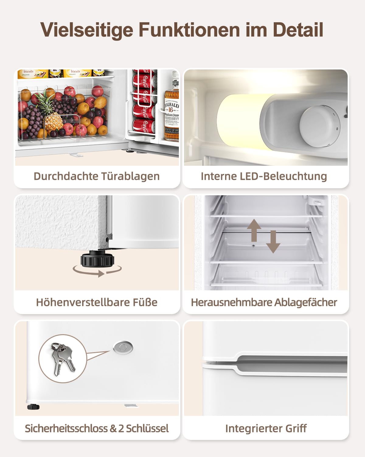 WELLENT 127L Kühlschrank mit Gefrierfach - Kompakter Zweitürer mit LED-Beleuchtung, 7-Stufigem Thermostat, Extrem Leise und Energieeffizient, ideal für Wohnheimzimmer& Büro