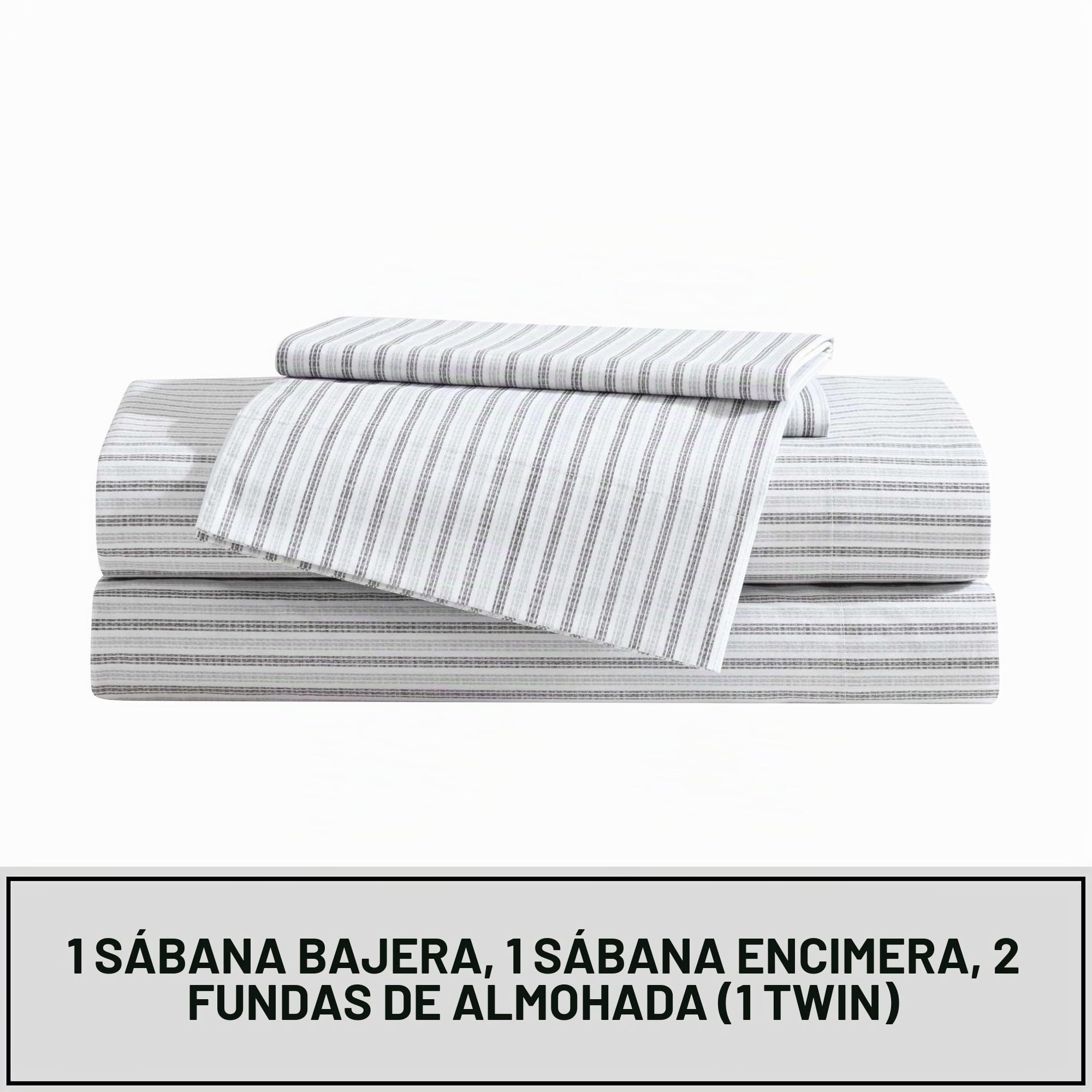 Eddie Bauer - Juego de sábanas tamaño Queen, Juego de Ropa de Cama de percal de algodón, súper Suave y Acogedor, decoración del hogar, Certificado Oeko-Tex (Ticking Stripe Grey, Queen)