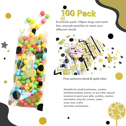 Miniatura 229 de COQOFA 100 bolsas de regalo de estrella rosa de 7 x 12 pulgadas, bolsas de regalo de celofán, bolsas de regalo de fiesta, bolsas de plástico Rosado