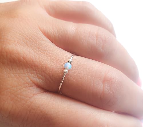 Miniatura 5 de Anti Stress Anxiety Ring Sterling Silver Stress Relief Fidget Worry Ring Adjustable Blue Opal Spinner Ring (9)