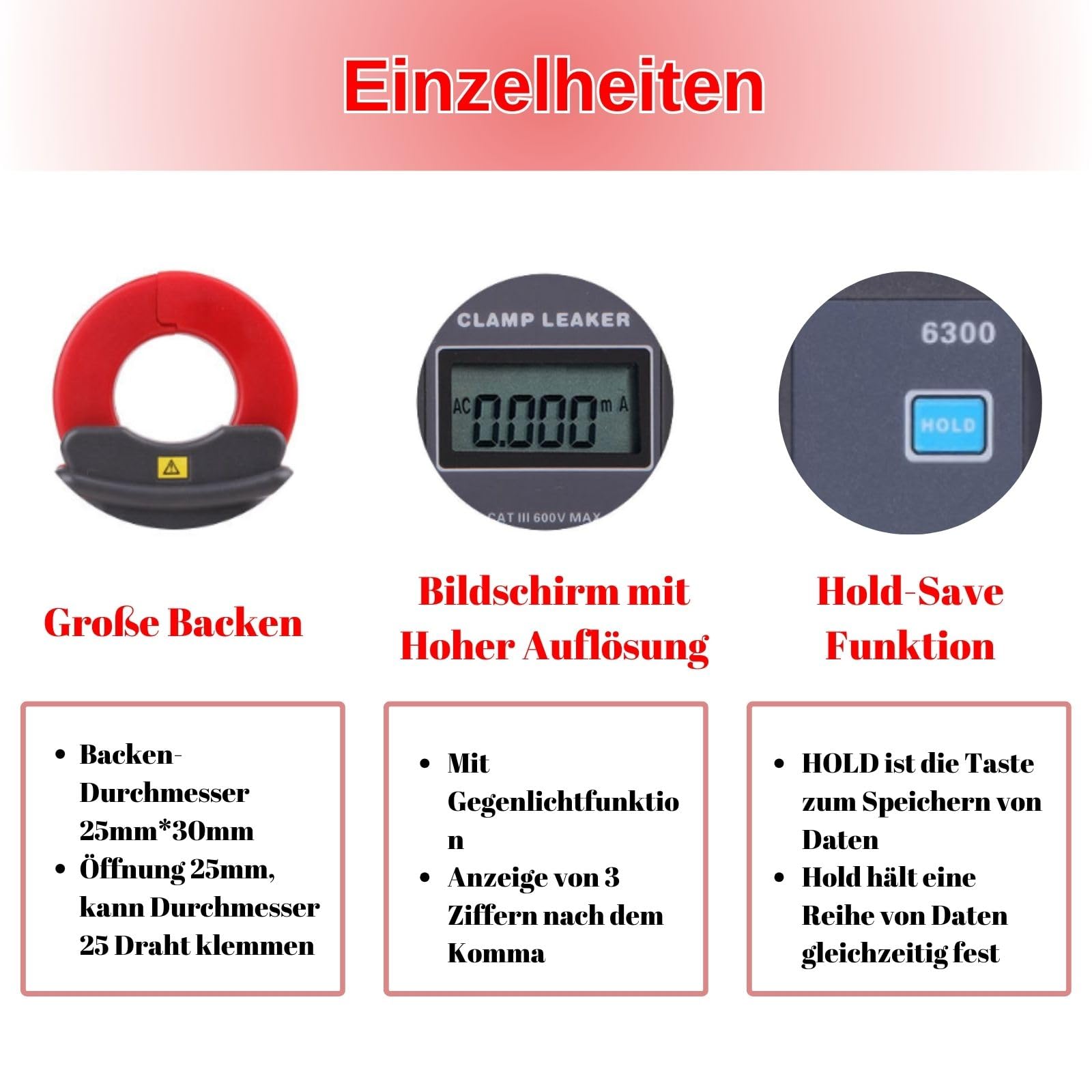 Strommesszange Zangenstrommesser LCD-Anzeige Leckstrom Zangenmultimeter mit USB-Schnittstelle