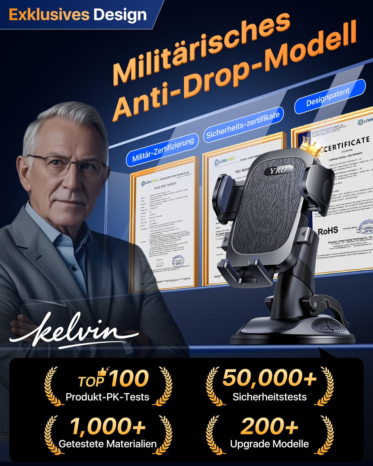 2026 Exclusive Wackelfrei Handyhalterung Auto YRU【Upgrade Bombenfest Saugnapf & Clip】Handy Halterung Auto Kein Rückstand 360° Drehbar Handyhalter Armaturenbrett Scheibe für iPhone Samsung, Mattschwarz