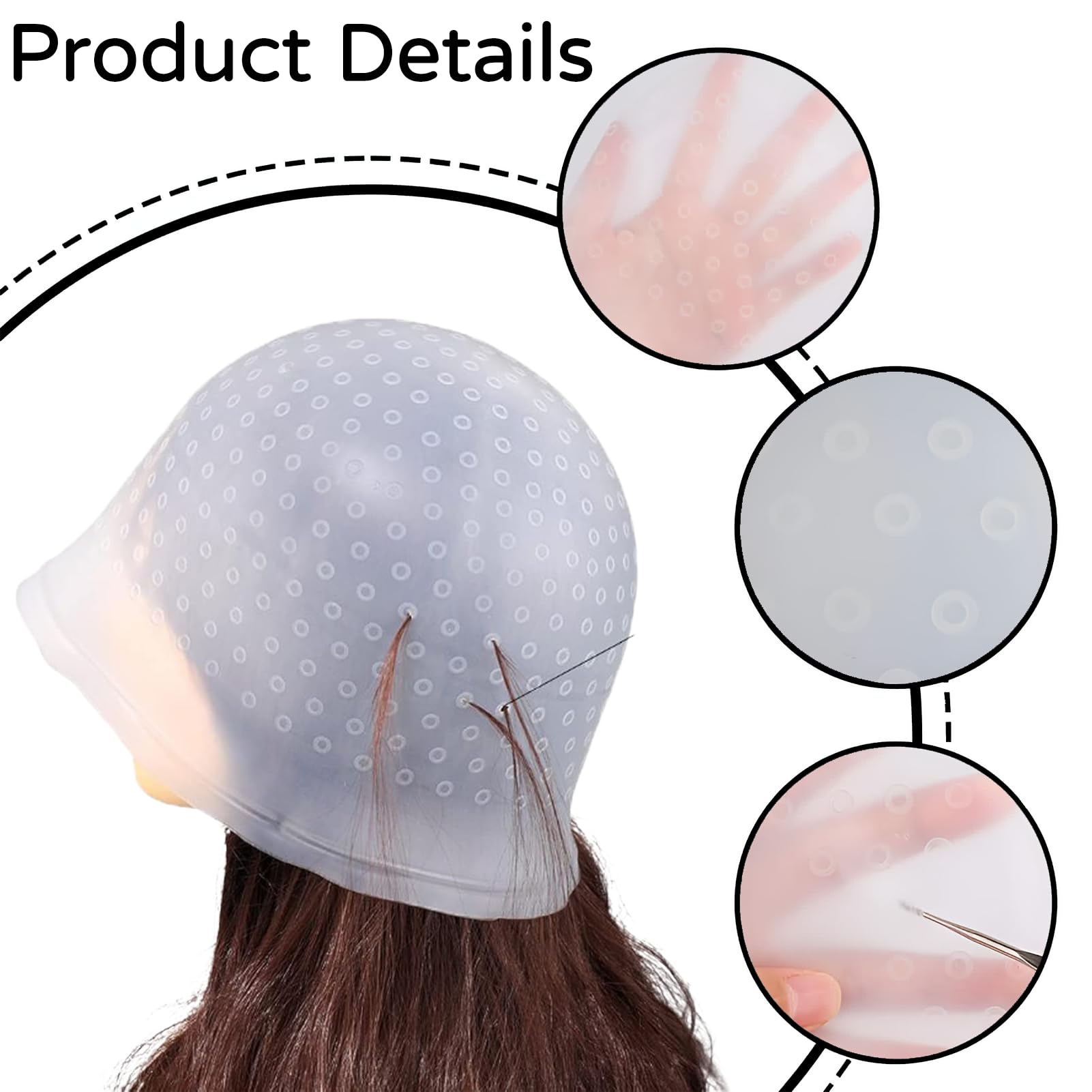 5 Stück Strähnchenhaube,Stränchen Haube,Strähnenhaube Mit 3 Pinseln,Strähnen Selber Machen,Strähnen Set,Strähnchen,Haarfärbeset,Silikon Highlight Kappe Für Friseursalons Und Familien