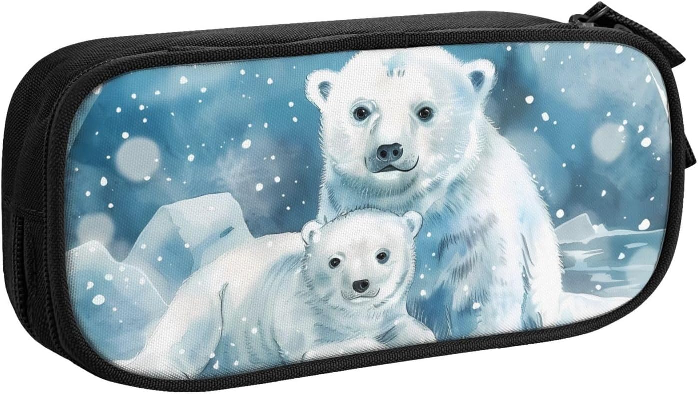 Arctic Creatures Large Capacity Pencil Case Double Layer Pencil Pouch with Zipper Compartments for Students School Office Supplies Organizer