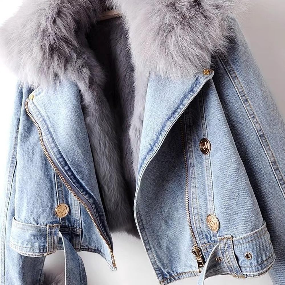yoeasy Chaqueta vaquera para mujer, con forro de piel sintética extraíble, gruesa y corta, abrigo cálido de invierno