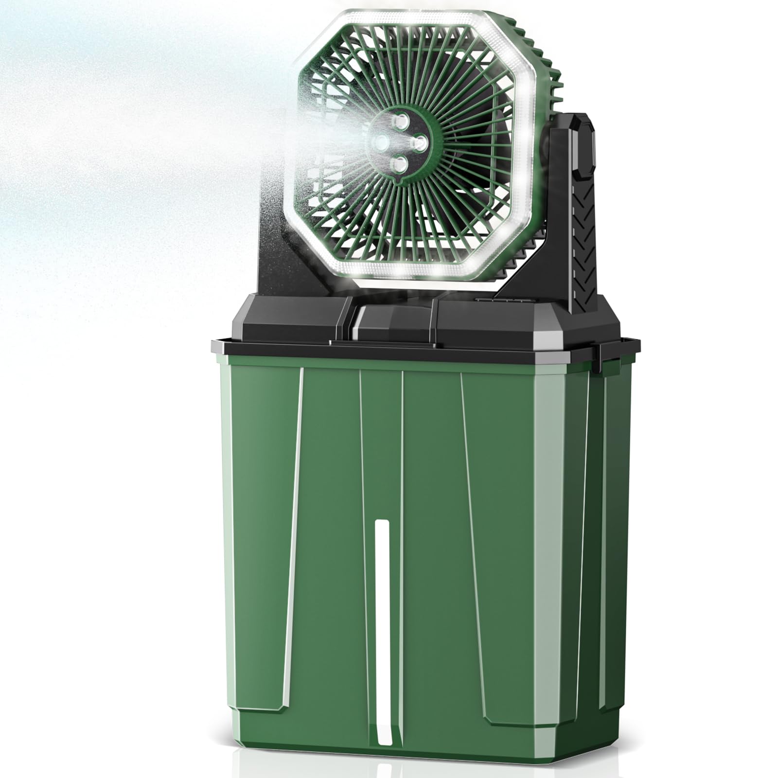 Coolice Camping Bucket Misting Fan 8L Water Tank, 24000mAh Outdoor Misting Fan with 2 Spray Modes & 3 Speeds, 3-speed LED lights Floor Cooling Fans, Portable Camping Fans for Garden, Patio, Worksite