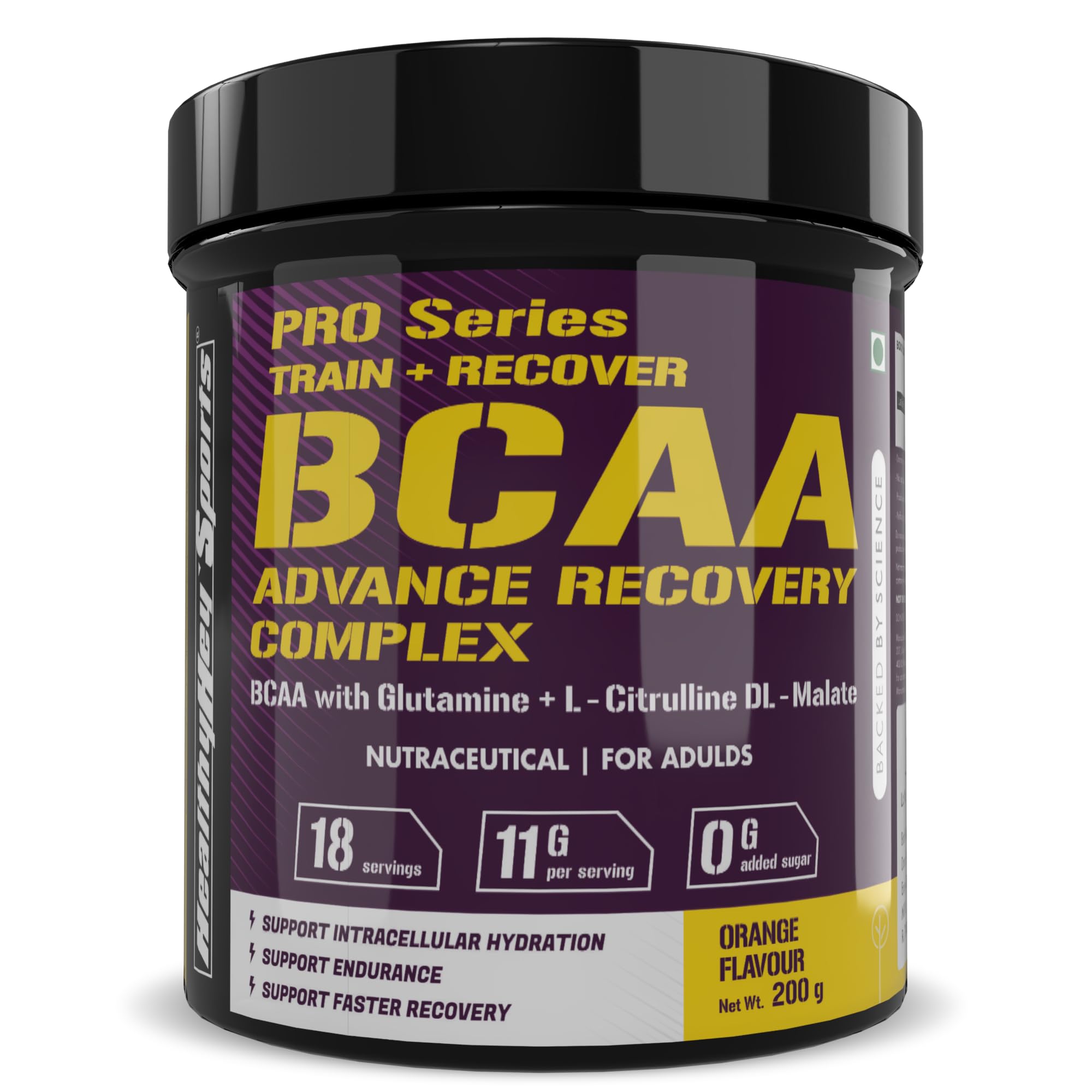 HealthyHey Sports BCAA with L-Glutamine & L-Citrulline DL-Malate - 200g - Orange Flavour