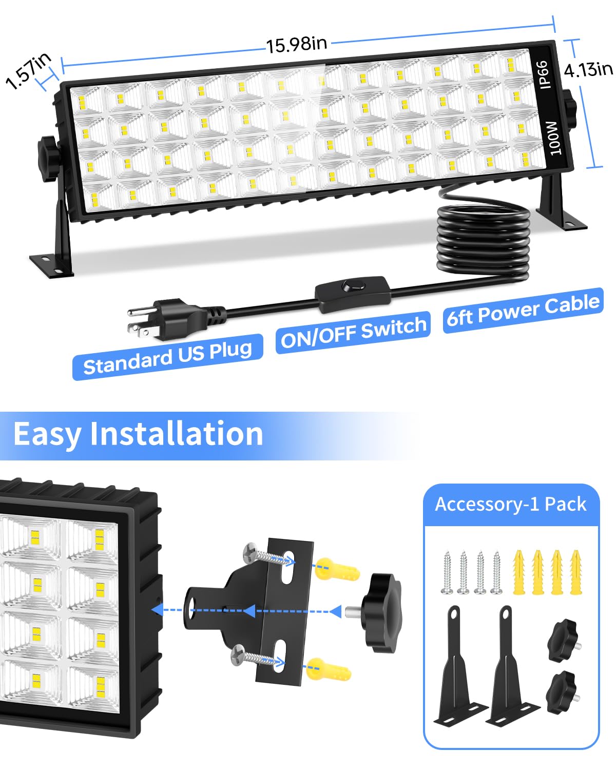 100W LED Shop Light 11000LM Ultra Brighter Plug in Garage Light with On Off Switch and 6FT Cord — view 5