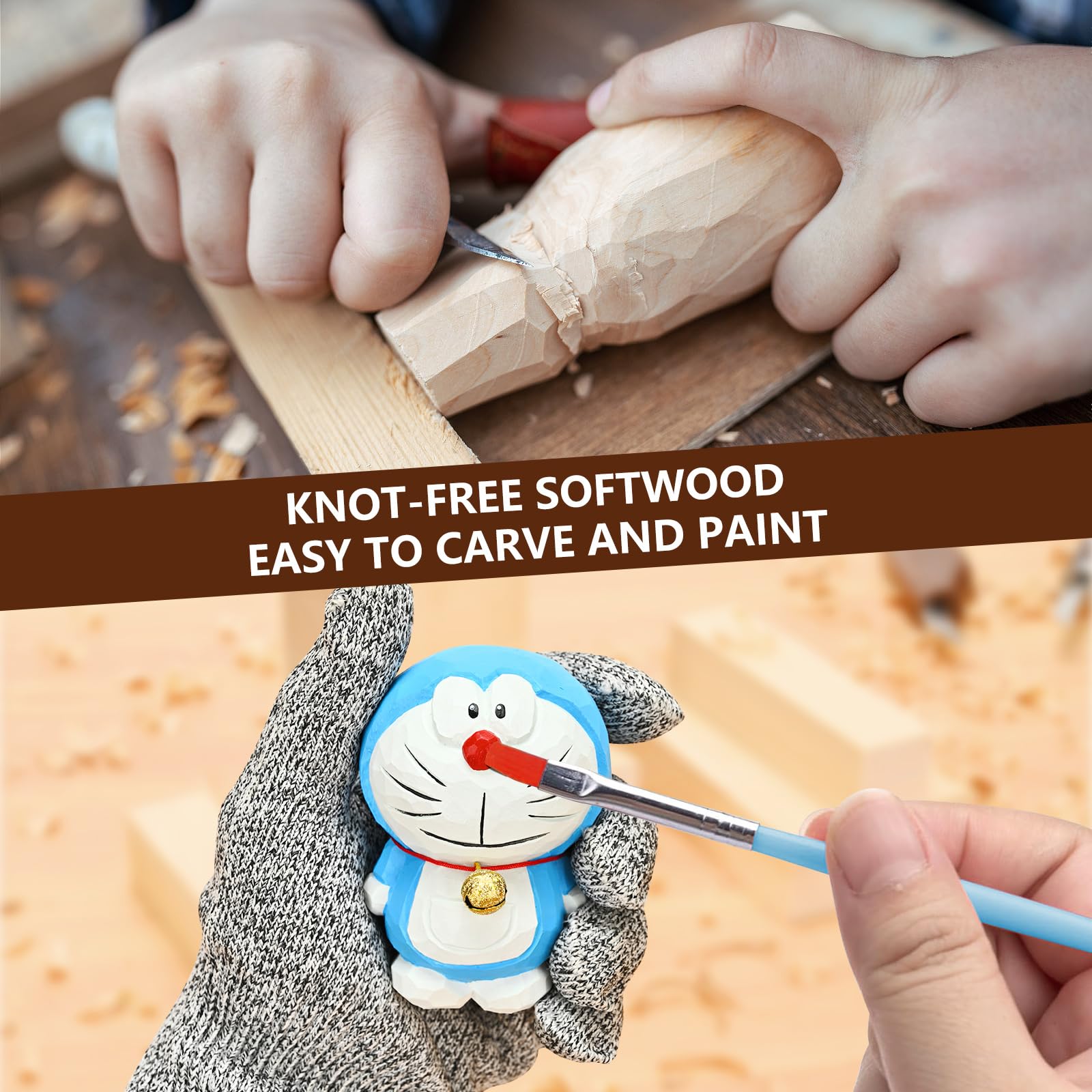 Basswood Carving Blocks-22PCS Whittling Wood Blocks Wood Carving Kit with 3 Different Sizes,Soft Basswood for Whittling, Easy to Use for Kids and Adults