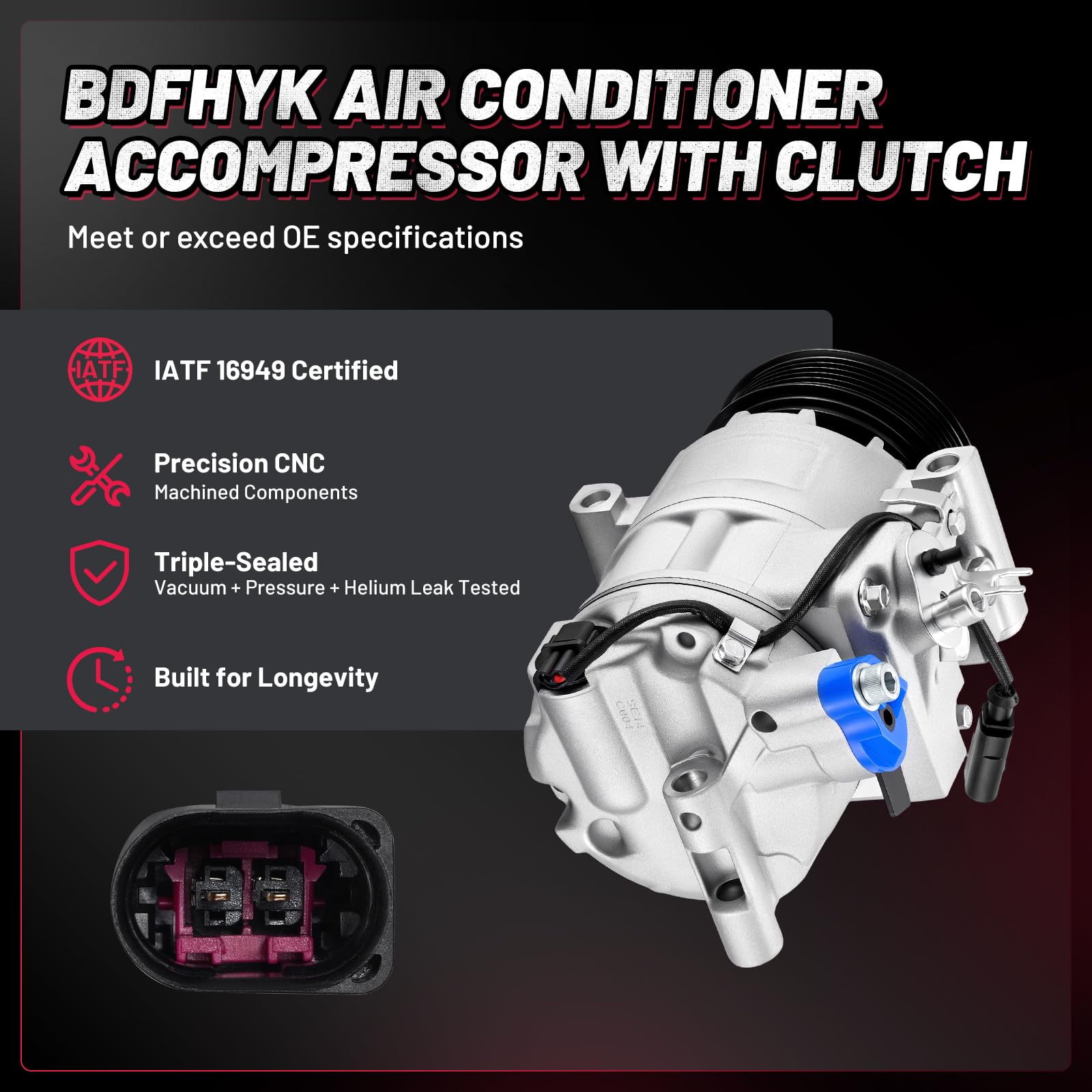 BDFHYK Klimakompressor Auto A/C Kompressor 12V kompatibel mit Audi A4 B6 8E2/8E5/8H7 A6 C5 4B2/4B5 1.6 1.8T 2.0 2.4 3.0, ersetzt 4B0260805H 4E0260805E 8E0260805F 8E0260805S
