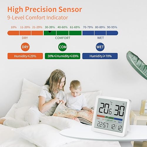 Miniatura 4 de NOKLEAD Termómetro higrómetro para interiores medidor de temperatura ambiente y monitor de humedad para el hogar, magnético, soporte, pantalla de