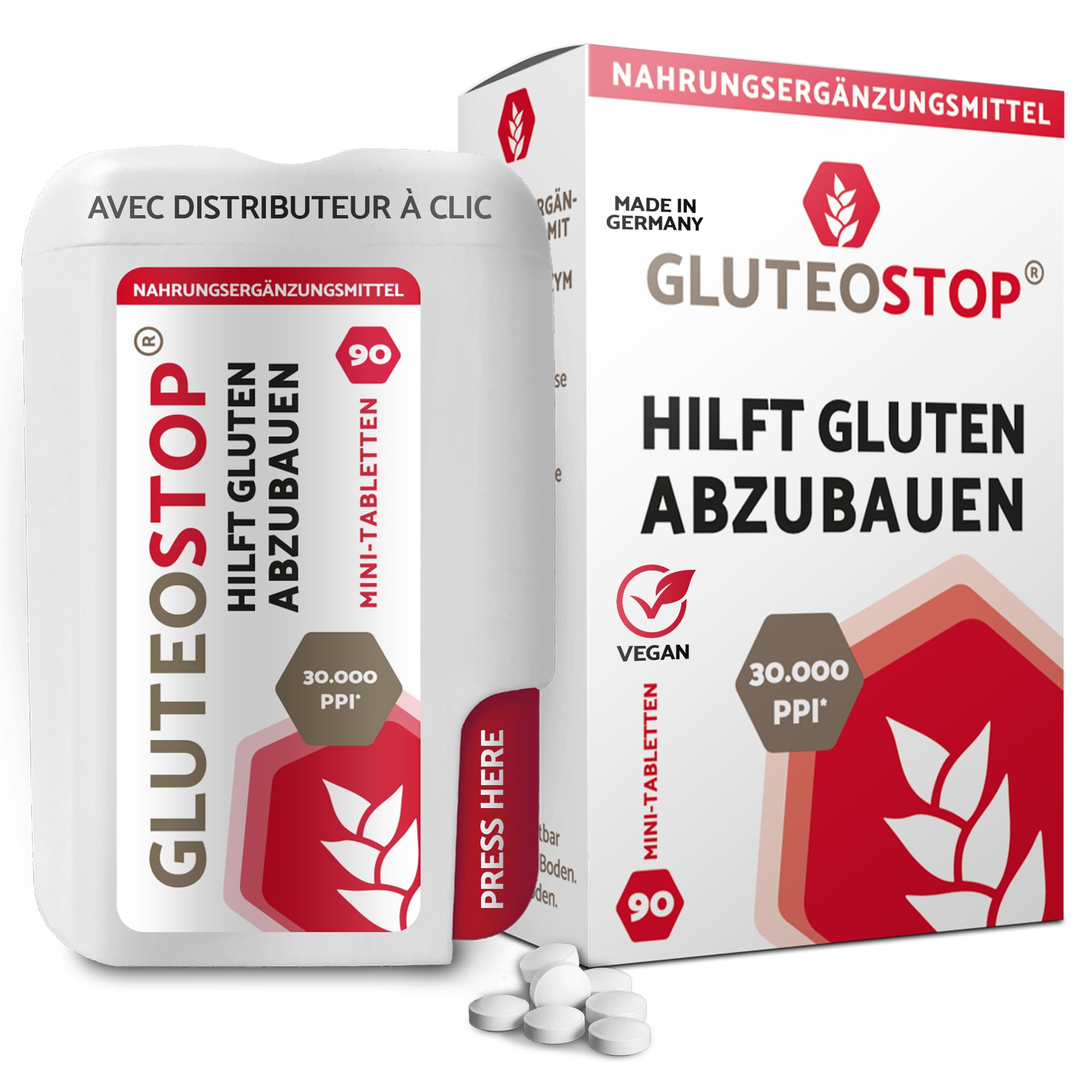 GluteoStop comprimés gluten enzyme 90 mini-comprimés aide décomposer sensibilité intolérance