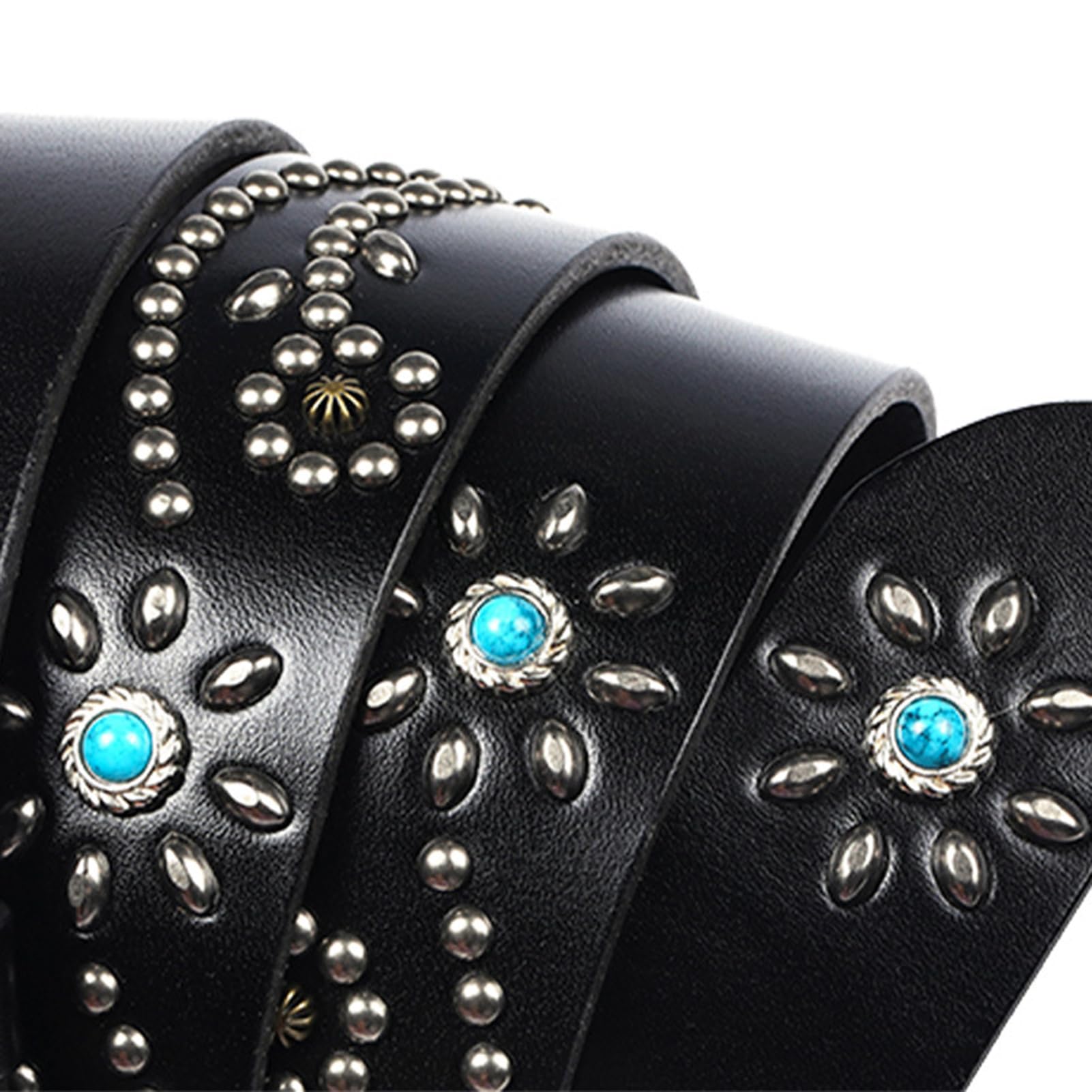 Cinturones occidentales para mujer Hombre Vaquero Vaquera País Cinturones de cuero genuino con tachuelas con hebillas para pantalones vaqueros Rodeo, 38mm de ancho
