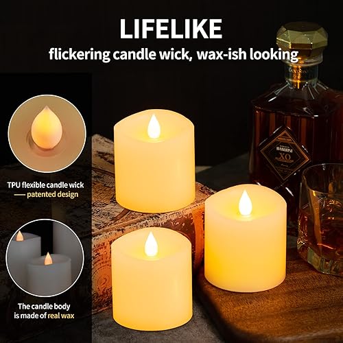 Miniatura 2 de Juego de 3 velas parpadeantes sin llama de 3 x 3, batería de 2 AA, 600 horas, velas parpadeantes con temporizador, velas sin llama de 3 pulgadas con