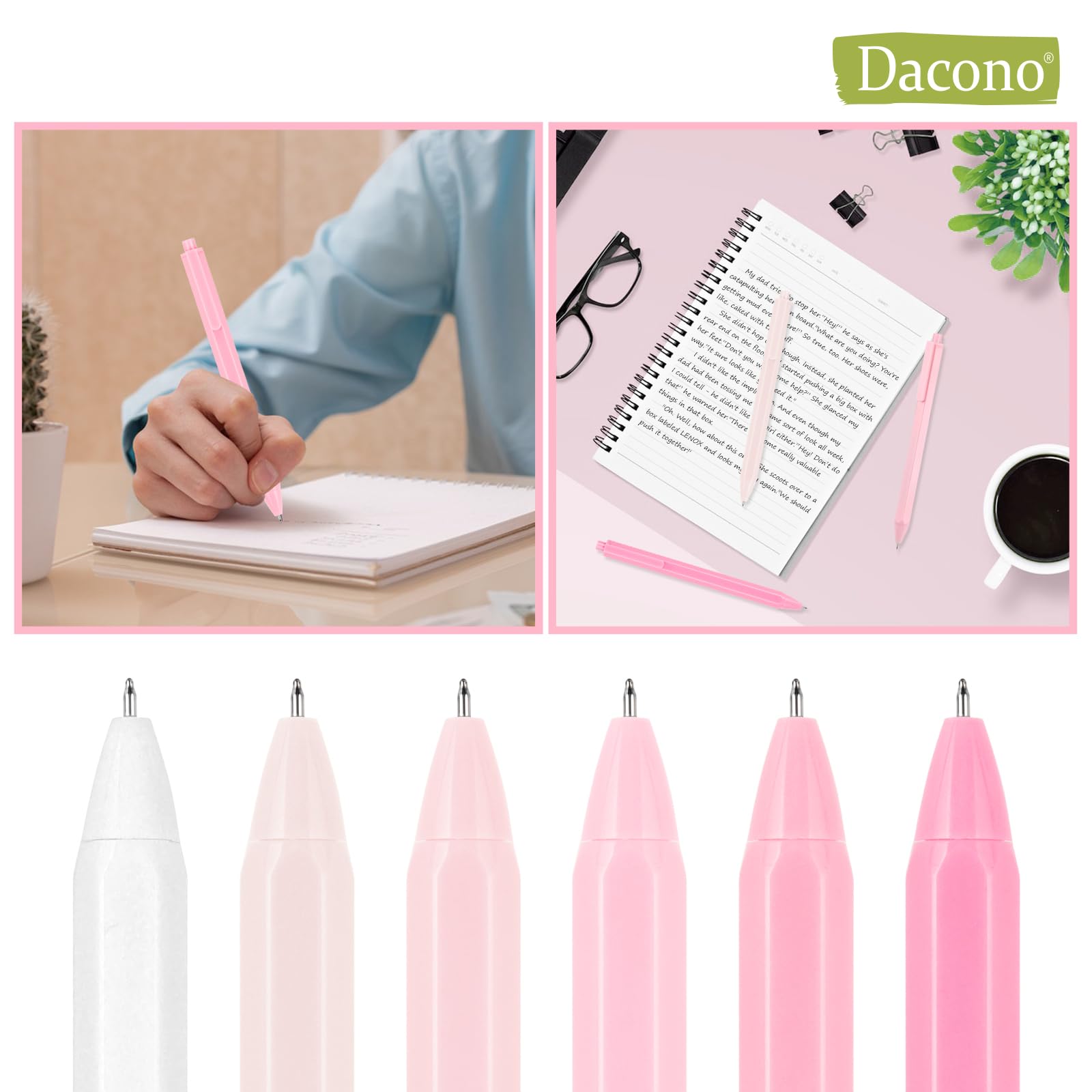 Ästhetische Kugelschreiberstifte （Macaron Rosa） Pastell Roller Kugelstifte, 0,5 mm Einziehbare Gel - Tintenstifte | Schwarze Tinte | Netter Ball Point Pen - Pack von 5