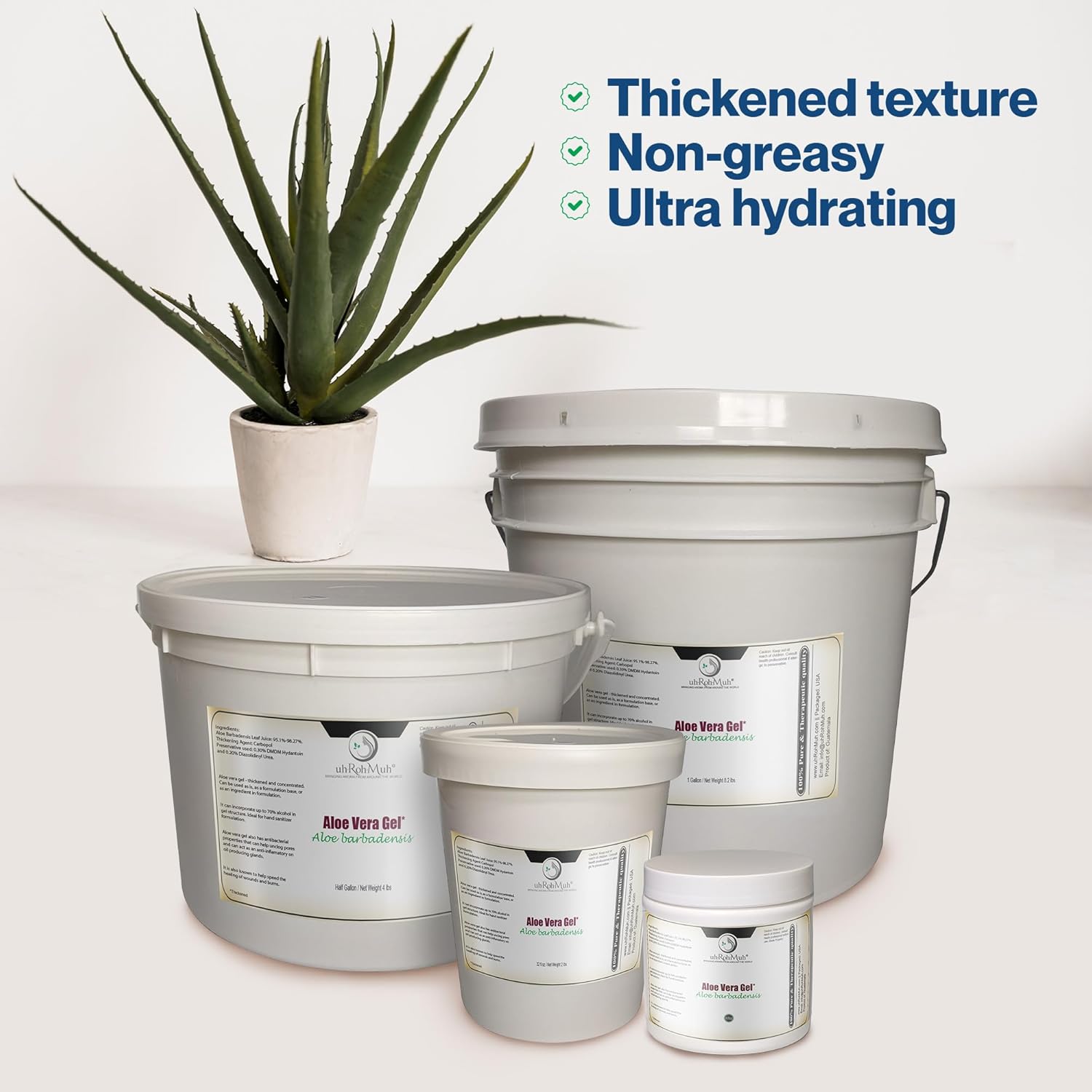 uh*Roh*Muh 100% Pure Aloe Vera Gel - Thick, Natural Aloe Vera Gel for Face, Hair & Skin | Aloe Gel Sourced from Guatemala & Packaged in USA 1Gal (Net Wt: 3.7 kg / 8.2 lbs)